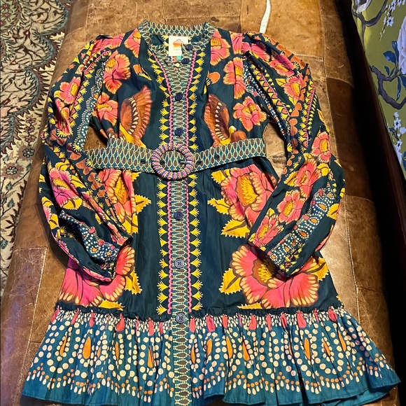 Farm Rio Ainika sparkle teal puff sleeve mini dress - Picture 5 of 7